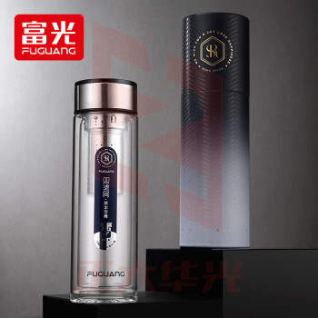 富光荣升玻璃杯水杯喝茶杯男女士双层隔热泡茶杯滤网经典简约耐热防烫礼盒装水杯子黑色350ML(XTGM202308111436279)