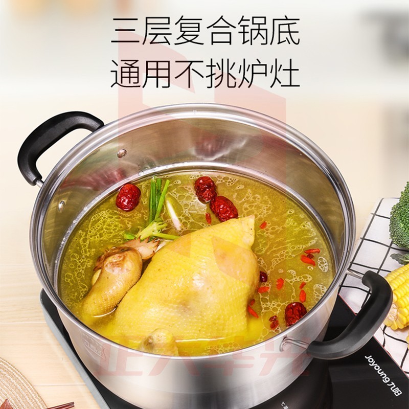 九阳(Joyoung)不锈钢蒸锅 30cm双层蒸锅三层复合底不锈钢汤锅 ZGH3006  (XTGM202308111522252)