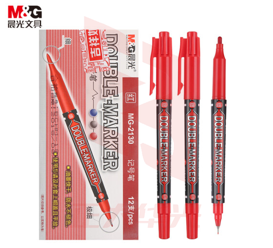 晨光(M&G)MG2130红色双头防水细杆记号笔  12支/盒XTGM01181440313856