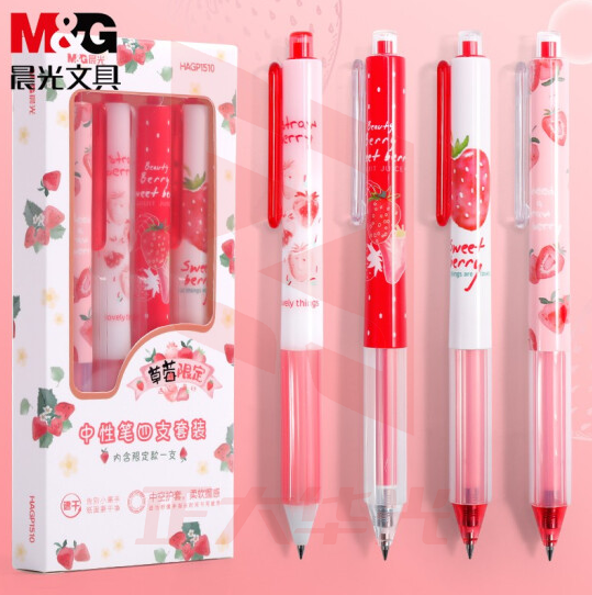 晨光(M&G)HAGP1510   0.5mm黑色中性笔套装 草莓限定系列按动书写笔 4支/盒 XTGM01181350474640