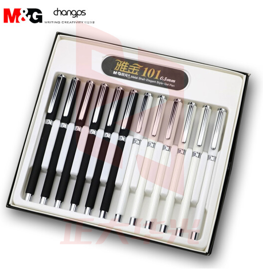 晨光雅金101金属中性笔AGPA4402金属签字笔0.5mm黑笔金属笔杆重手感笔铁杆水笔商务会议金属碳素笔12支一盒装  XTGM01280902352355