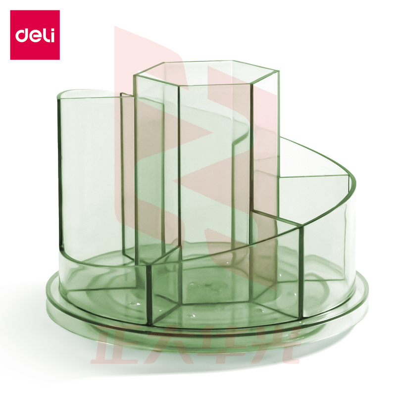 得力8943圆形旋转笔筒(透明蓝绿2色，颜色备注)(盒)XTGM041012514465