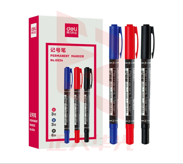 得力 6824 小双头记号笔 1.0-0.5mm 12支/盒 (单位：支) 黑  XTGM202301171351048