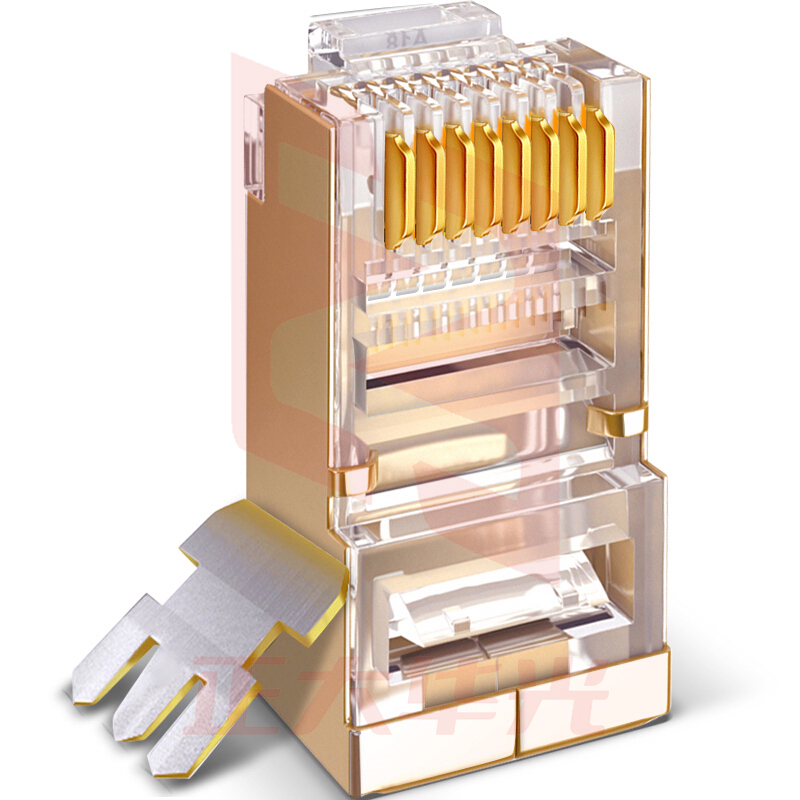 山泽(SAMZHE)JC-P6050工程专业六类千兆双屏蔽网络水晶头 50个/盒 RJ45网络8P8C网线接头FTP铜壳镀金二件式Cat6类水晶头(XTGM2023072308242014)
