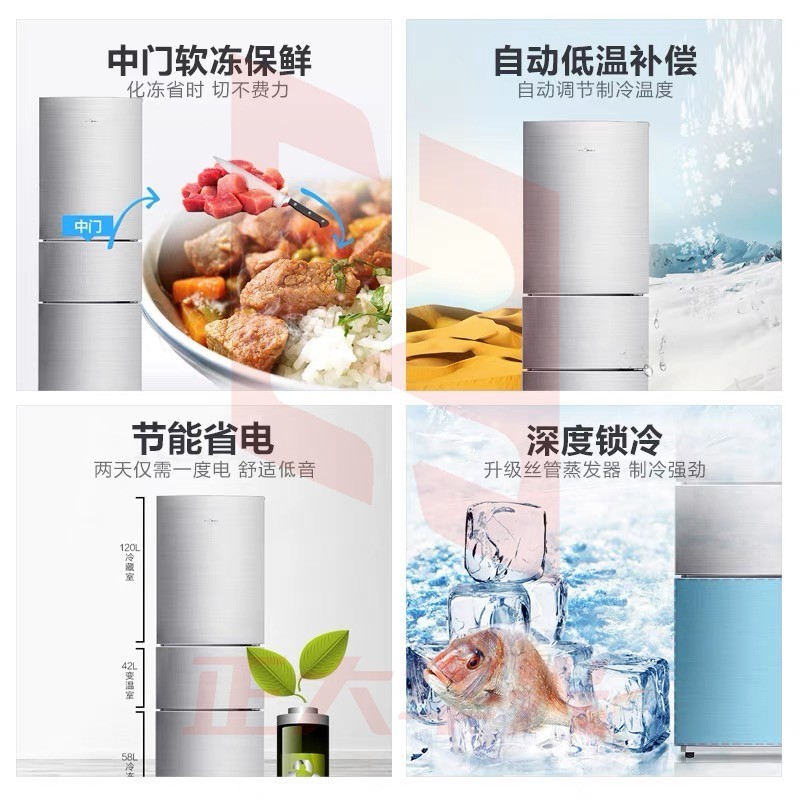 美的(Midea)BCD-220TM 星际银 220升低音三开门电冰箱