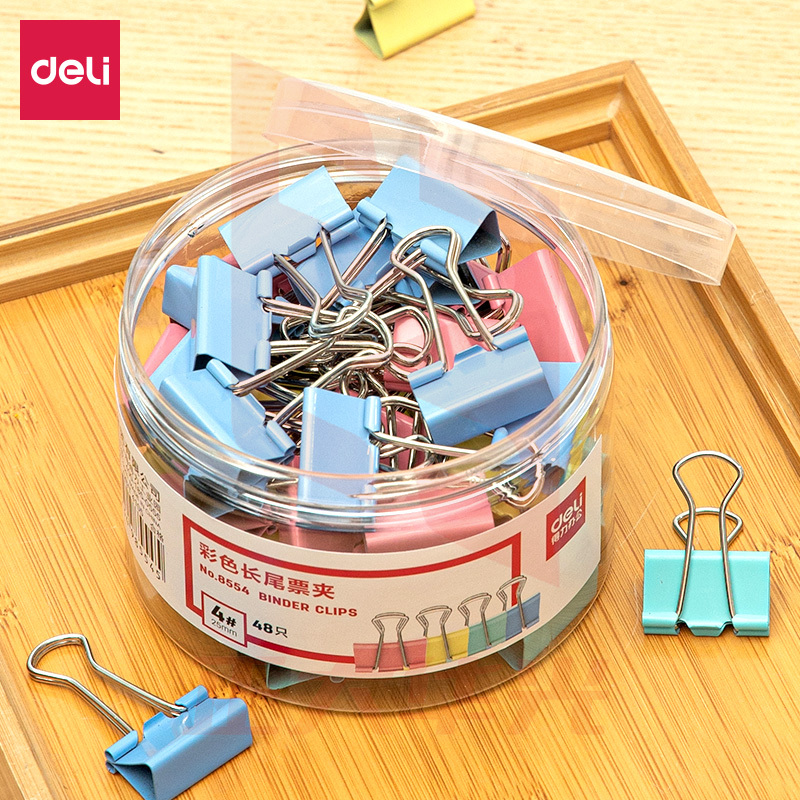 得力8554彩色长尾票夹25mm筒装(混)(48只/筒)XTGM0220153252575