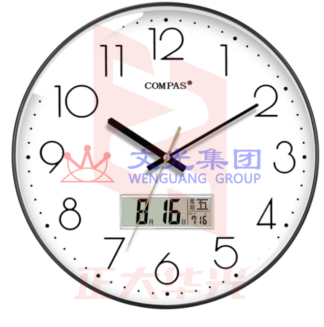 康巴丝 35cm 挂钟客厅时钟万年历钟表自动对时电波钟 C6219AY钢琴黑 XTGM202303261221580