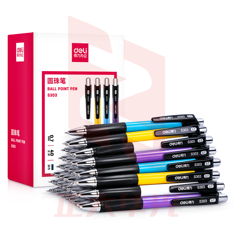 得力S303圆珠笔0.7mm子弹头(蓝)(40支/盒)XTGM0418113144336