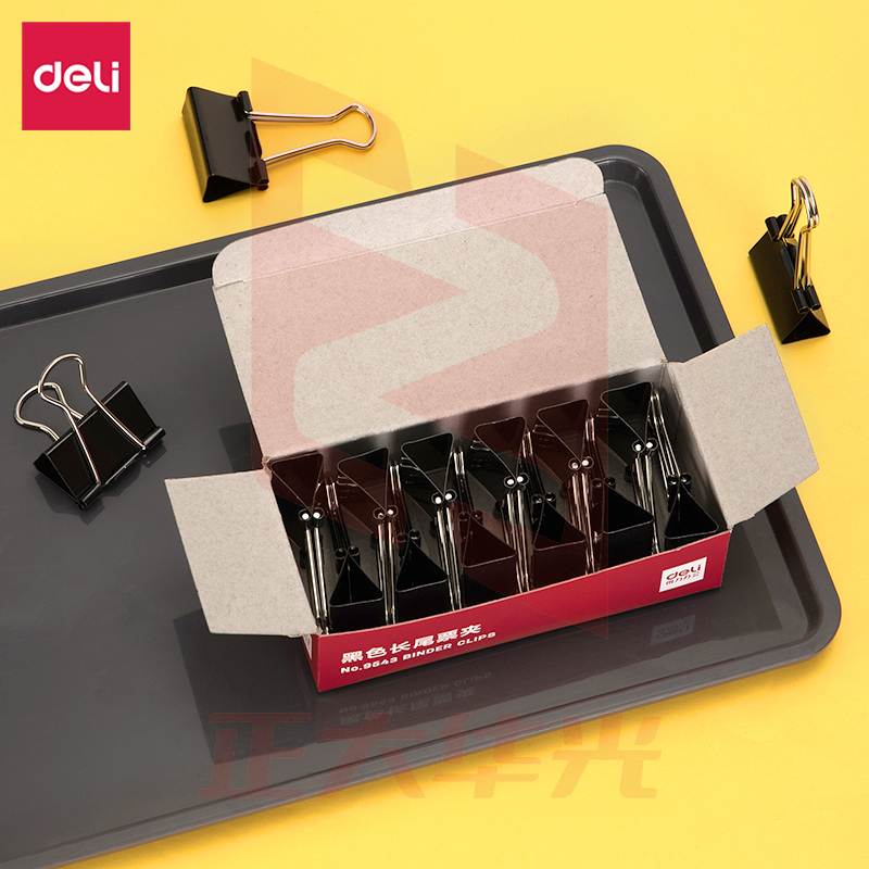 得力9543-3#长尾票夹32mm筒装(黑)(12只/盒)XTGM022109333654