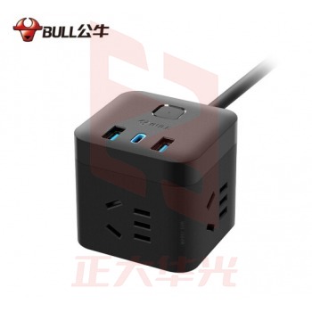 公牛(BULL)UU2203H 插座 日常生活类电器 插座/新国标/插排/排插 魔方USB C口20W快充 全长1.5米 黑色    XTGM202307201341171