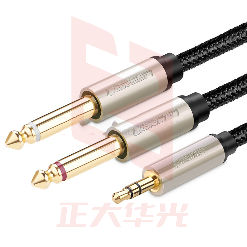 绿联 UGREEN 音频线 40793 AV126 3.5转双6.5音频线 一分二转接头 6.35mm大二芯连接线 3m (黑色)  XTGM202307141501340