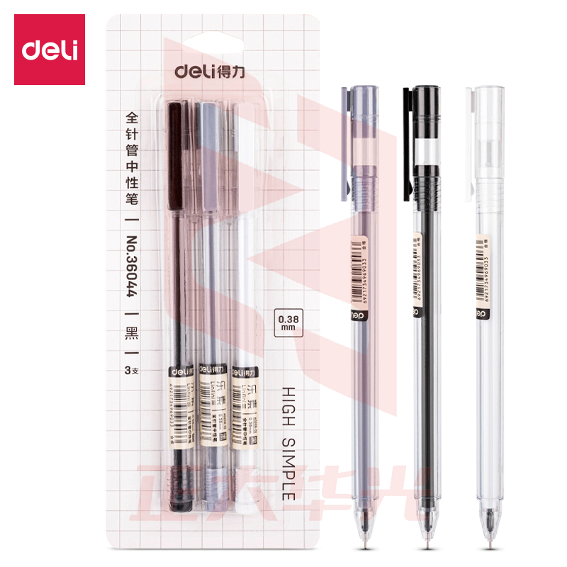 得力36044中性笔0.38mm全针管(黑)(3支/卡)XTGM04121531262888