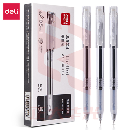 得力A524学生中性笔0.5mm加强型针管(黑)(12支/盒)XTGM04130750148241