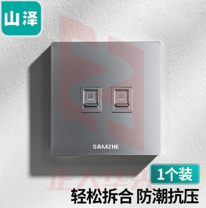 山泽 电脑插座网口网络面板 适用电话信息模块 通用超五/六/七类模块加厚86型面板 双口 灰色XMB-H02 (XTGM2023072308270611)