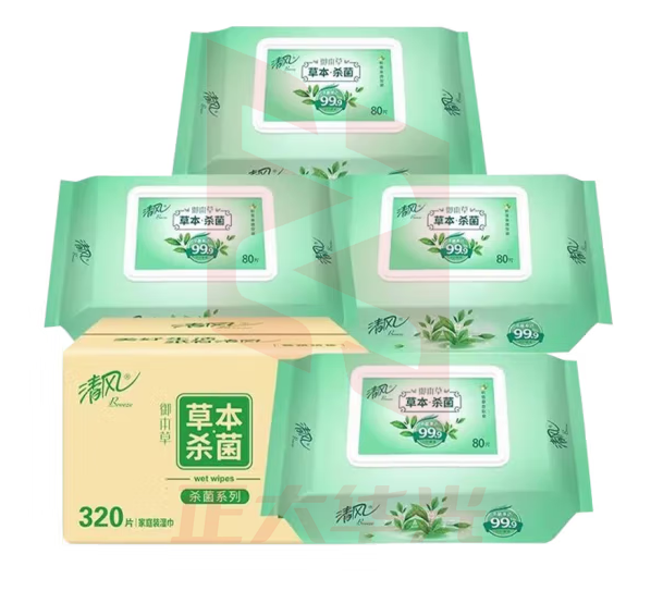清风  湿纸巾 消毒湿巾 杀菌湿巾 御本草80片*4包 (XTGM202308101304543)