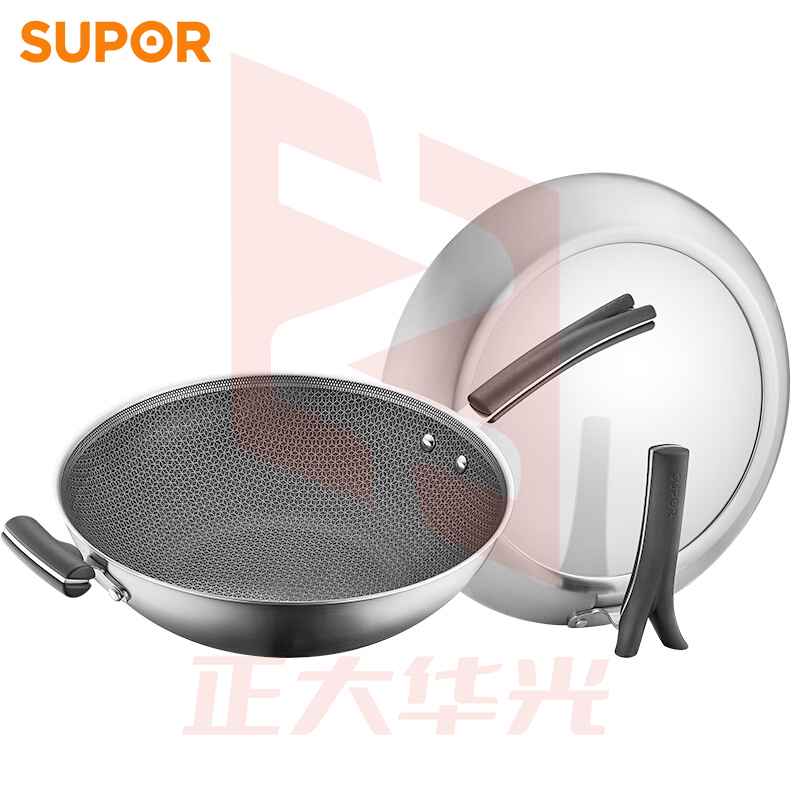 苏泊尔CC32JA1 X晶盾不锈钢炒锅 可立盖(有副把手)32cm   XTGM2023070213244511