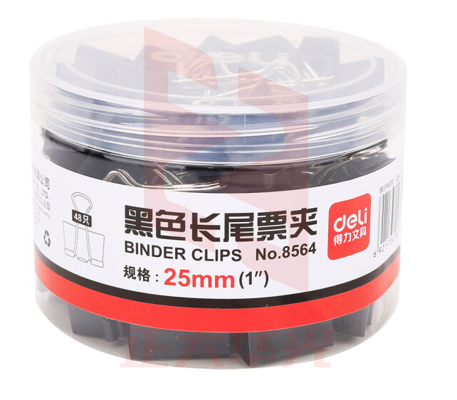 得力8564-4#黑色长尾票夹25mm筒装(黑)(48只/筒)  XTGM202301291344521