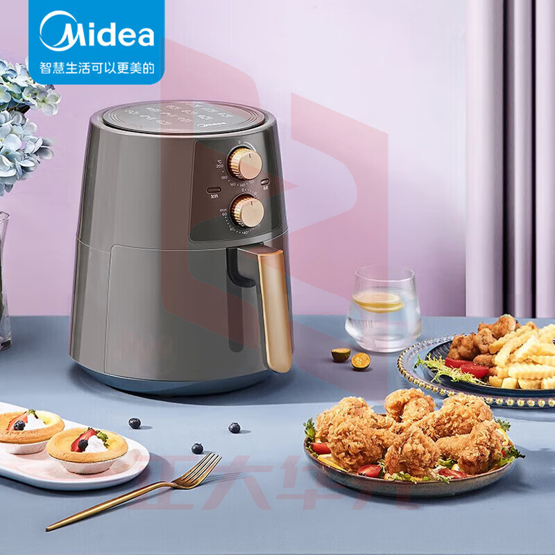 美的（Midea）空气炸锅 4.2L大容量家用煎炸锅 无油低脂不粘大功率空气烤箱 KZ42E101H【灰色】
