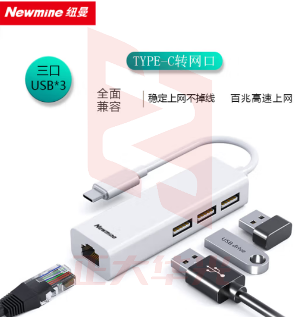 纽曼(Newmine)T-LAN1003 Type-C转网口分线器拓展RJ45网线接口HUB转换器 笔记本电脑台式机以太网口扩展坞 Win8/10转接头 白色XTGM202308161316471