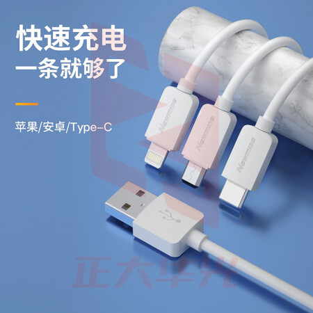 纽曼(Newmine)XS13苹果/Type-c/安卓USB-C一拖三数据线三合一充电线 适用iPhone12/12ProMax/11/小米华为p40 1.2米白XTGM202308161306473