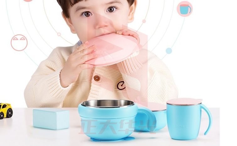 苏泊尔(SUPOR)婴儿注水保温碗 吸盘碗宝宝防摔碗316L不锈钢可拆卸辅食碗勺套装 五件套仙樱粉XTGM2023070213020711