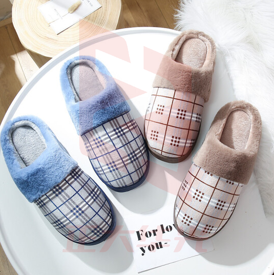 南极人棉拖鞋男拖鞋简约舒适保暖拖鞋方格纹藏青色 尺码备注(XTGM202308141037577)