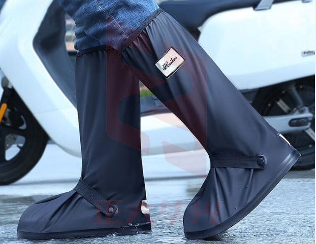 骑行户外防雨鞋套高筒耐磨加厚底防雨鞋高筒防雨鞋套拉链款(黑色)尺码备注(XTGM202308141036363)