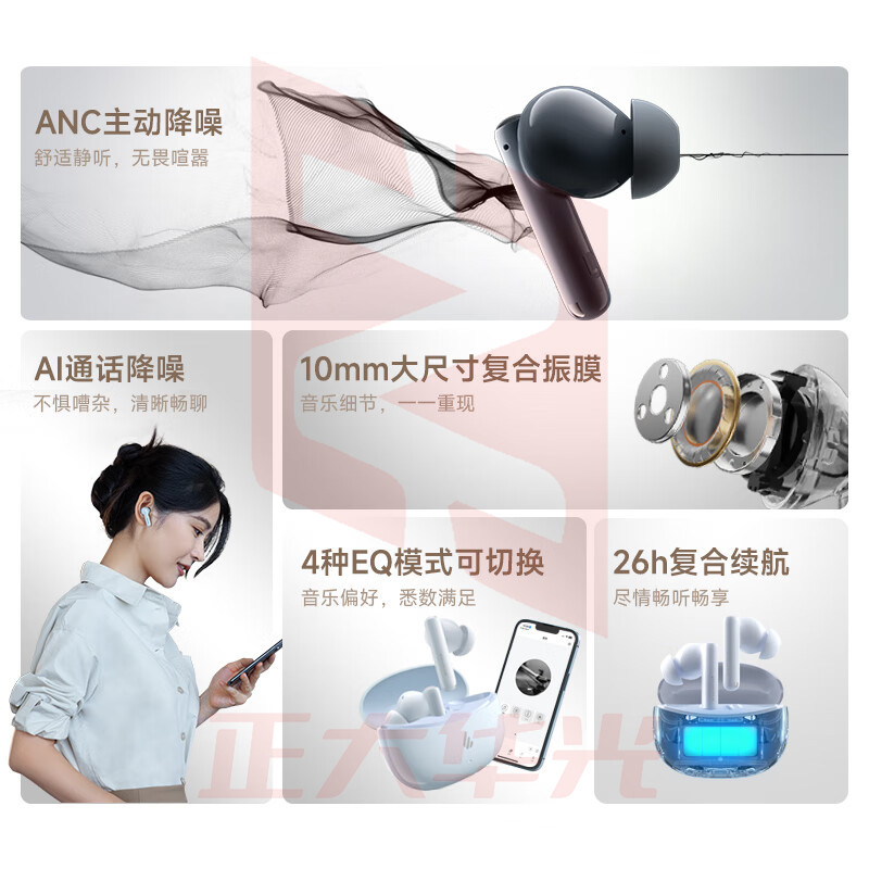 漫步者(EDIFIER)声迈X5 Pro 真无线主动降噪蓝牙耳机 无线耳机 入耳式耳机 黛蓝 CHKO10161453421051