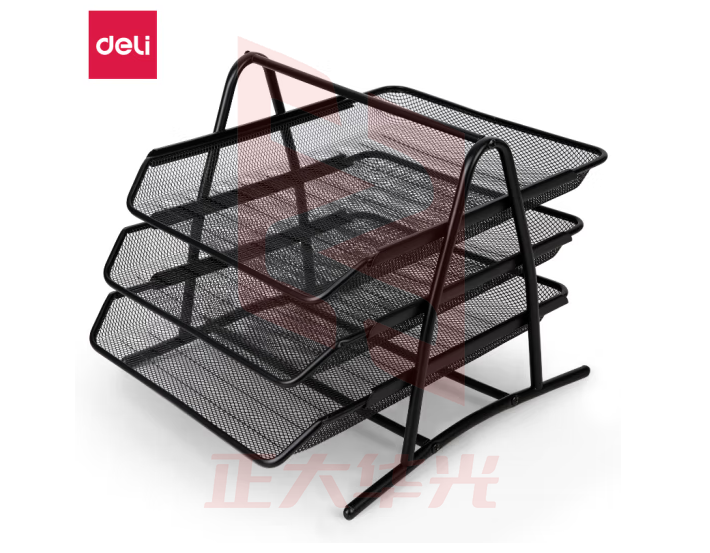 得力 三层金属文件盘 桌面收纳文件架/资料架/文件篮 托盘黑色9181 NIAB07311338337714