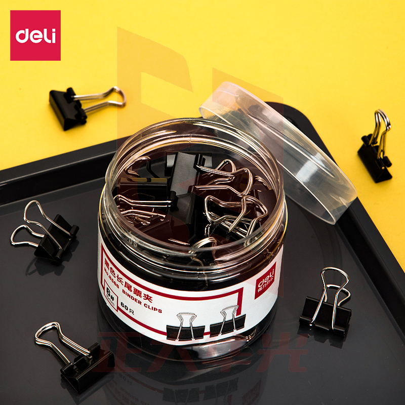 得力8566-6#黑色长尾票夹15mm筒装(黑)(60只/筒)XTGM02210922048697