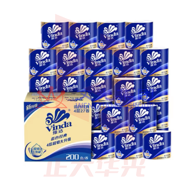 维达 卷纸 蓝色经典200克27卷 4层加厚 卫生纸单卷价格 整箱销售 XTGM202303220751120