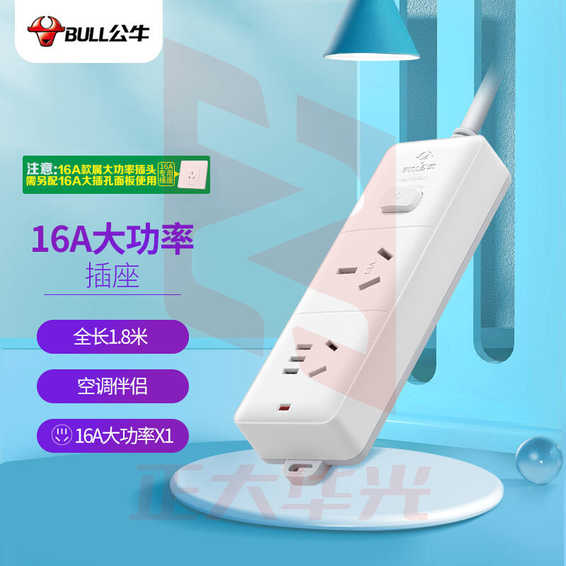 公牛(BULL)大功率16A插座/空调插座/插线板/插排/排插/接线板 2位总控全长1.8米  GN-S102D(XTGM202307191351241)